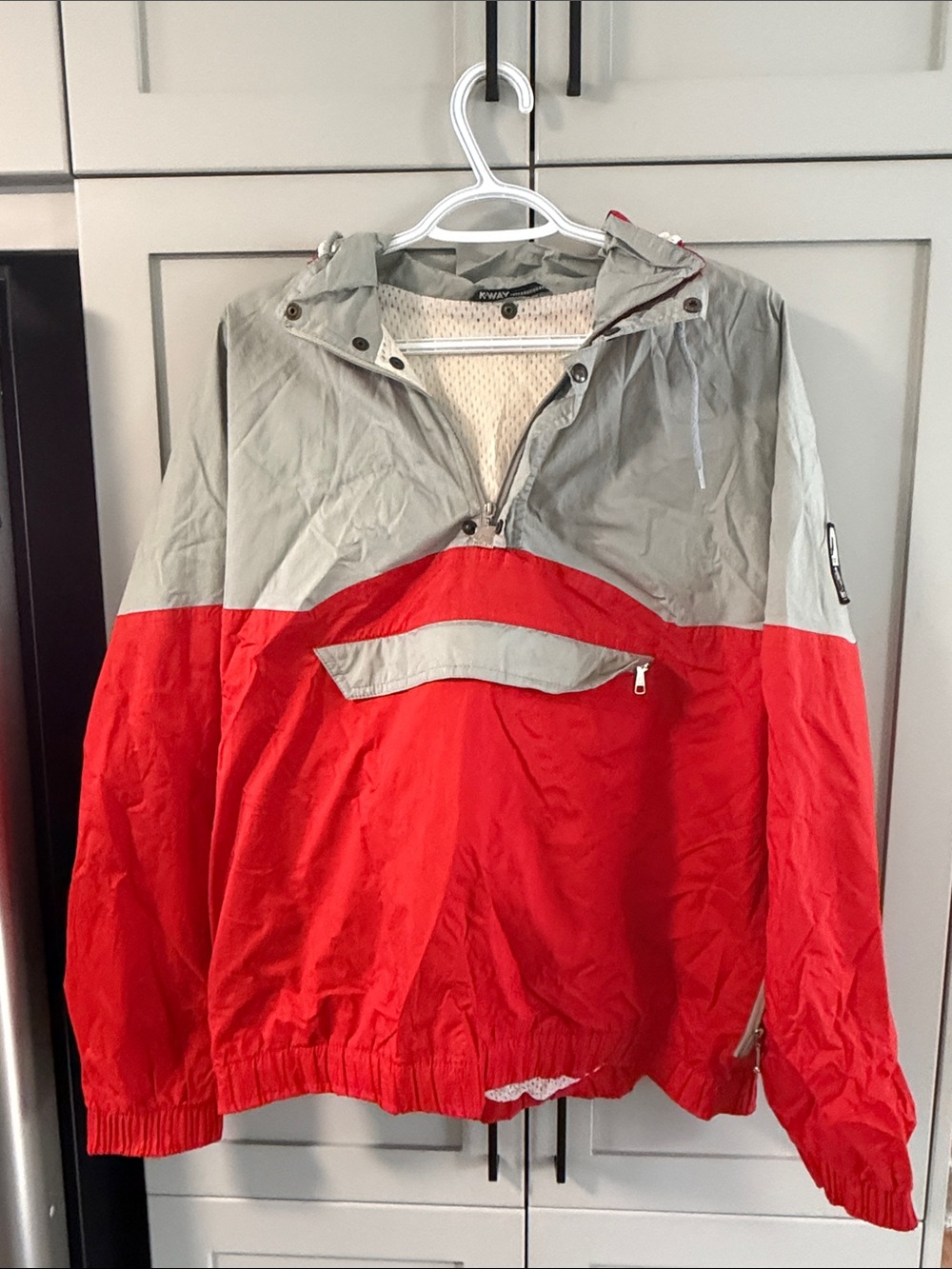 K-Way Red and Gray Colorblock Pullover Windbreaker